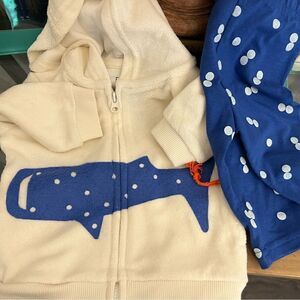 NWT Christian Robinson 0-3 mos. whale Terry cloth hoodie pants outfit.